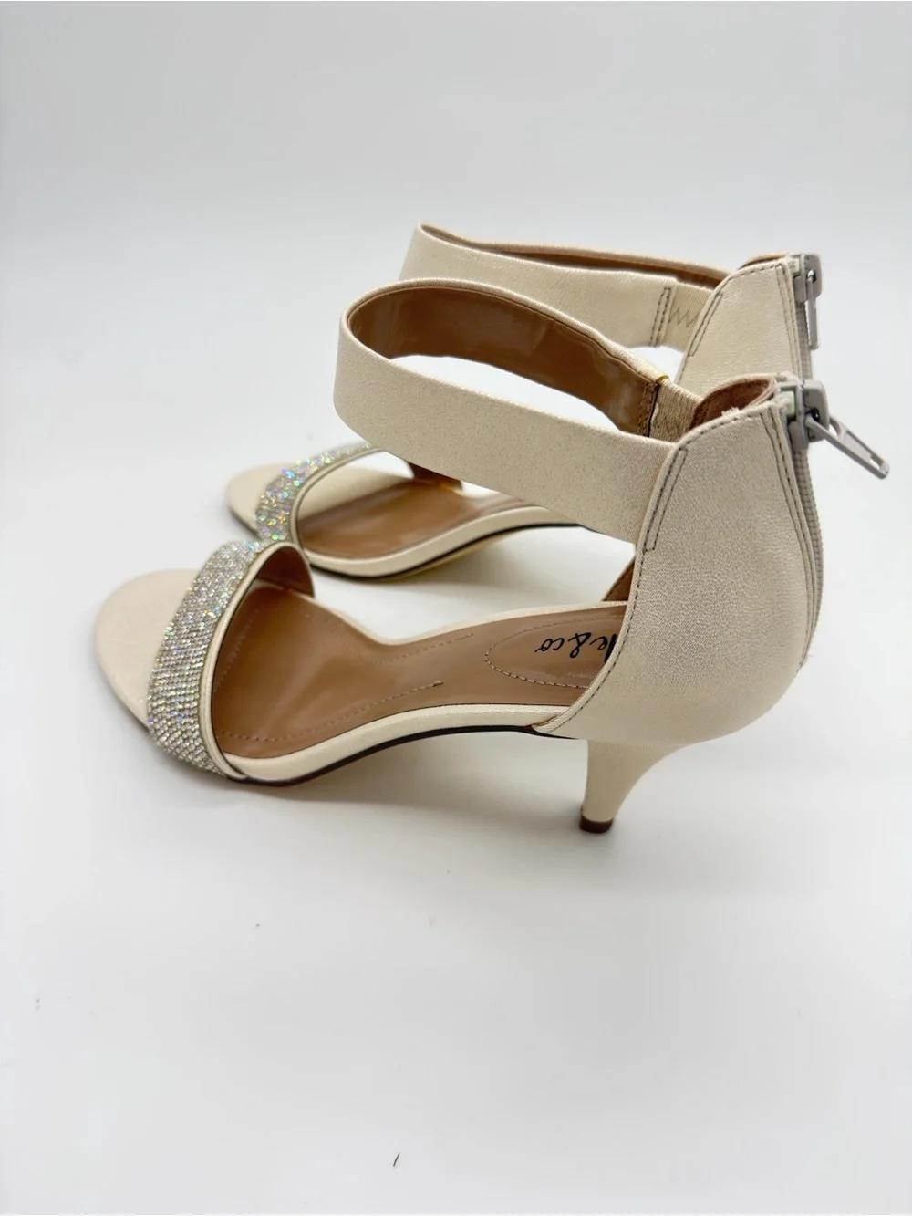 Style & Co. Ivory Rhinestone Ankle-Strap Kitten Heels